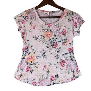 Rebecca Taylor T-shirt Linen Floral Cap Sleeves Pink Tee 100% Linen XS